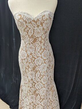 Lace Overlay Champagne Mermaid Strapless Sweetheart Neckline Wedding Dress 0 -2